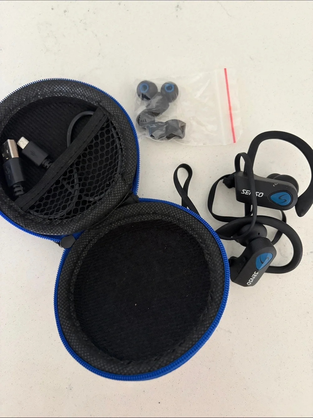 SENSO Black & Blue Wireless Sport Earbuds with Carrying Case